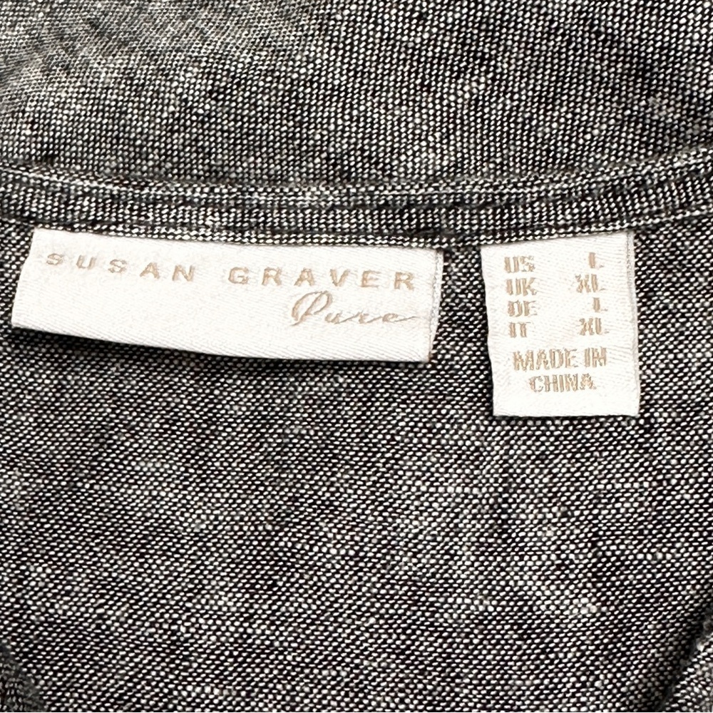 SUSAN GRAVER PURE LINEN BLEND 3/4-SLEEVED PULLOVER TOP, CURVED HEM, L, EUC! - Picture 2 of 9